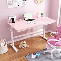 Pink Modern Desk With Laptop Books Stationery And Potted Plant In Kids Room