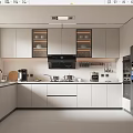 Modern Minimalist Kitchen Interior With White Cabinets Countertop Gray Refrigerator And Appliances