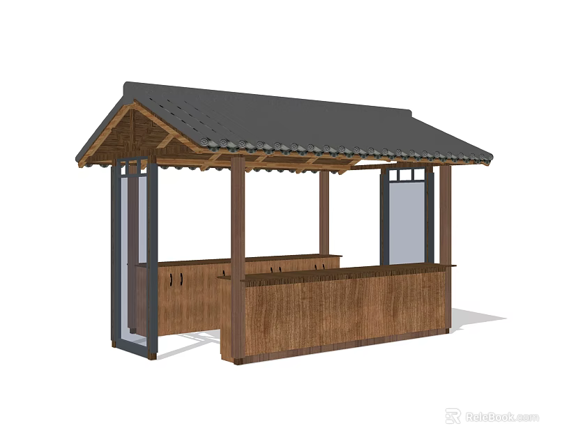 Traditional Wooden Outdoor Chair With Pavilion Structure For Garden Patio 3d model 