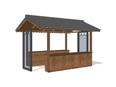 Traditional Wooden Outdoor Chair With Pavilion Structure For Garden Patio 3d model