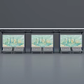 Traffic Signage At Modern Bus Stop Shelter With Cityscape Billboards And Benches