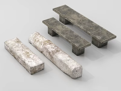 Stone Benches And Slabs With Rough Weathered Textures In Different Sizes 3d model