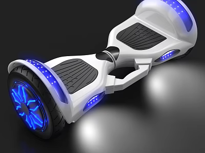 Modern White Hoverboard With Blue LED Lights And Black Foot Pads 3d model