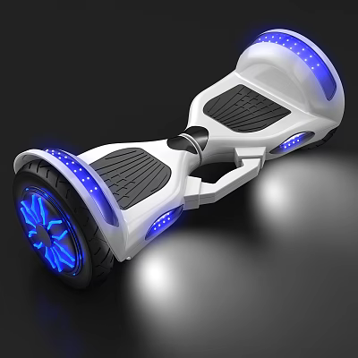 Modern White Hoverboard With Blue LED Lights And Black Foot Pads 3d model