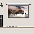 Home Theater Projection Monitoring Setup With Large Screen Movie Display Sound System On Shelf