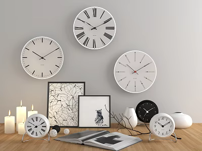 Modern Decorative Ornament Set with Clocks Picture Frames Candles and Vases for Home Decor 3d model