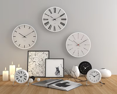 Modern Decorative Ornament Set with Clocks Picture Frames Candles and Vases for Home Decor 3d model