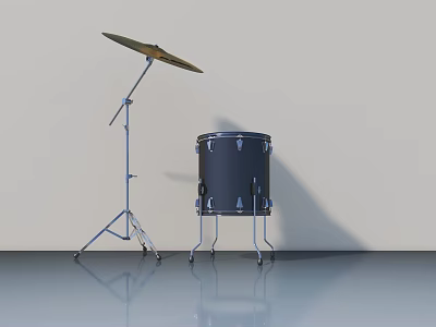 Modern Black Drum Set With Cymbal Stand On Gray Floor And Light Wall 3d model