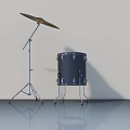 Modern Black Drum Set With Cymbal Stand On Gray Floor And Light Wall
