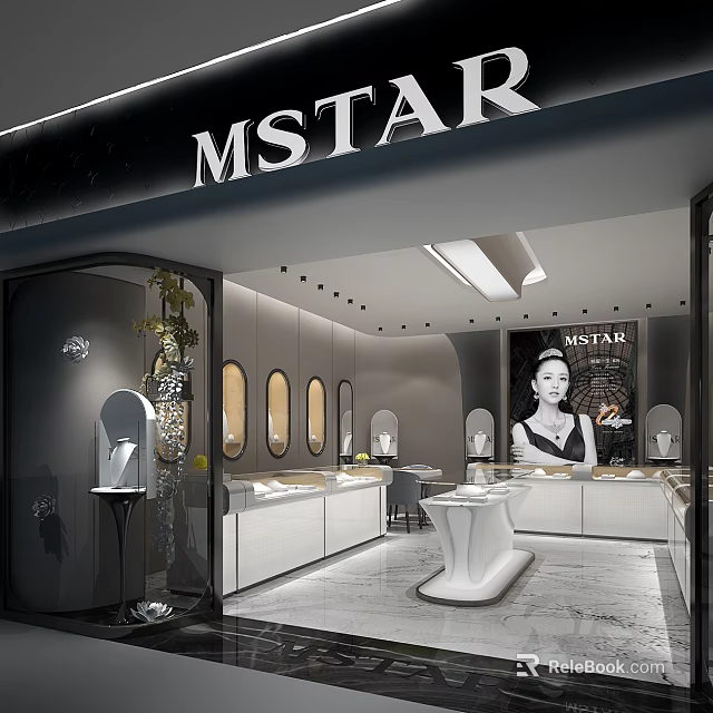MSTAR Luxury Jewelry Boutique Interior With Modern Display Counters And Elegant Design 3d model 