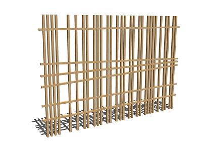 Decorative Wooden Partition With Grid Design Natural Wood Slats Horizontal Vertical Room Divider 3d model
