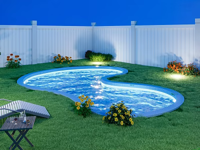 Outdoor Pool American Pool Outdoor Rest Chair Outdoor Chair Swimming Pool Courtyard Fence Courtyard Backyard Pool 3d model