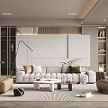 Modern Living Room Interior Design With Sofa Armchair Coffee Tables And Bookshelves