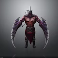 Mythical Fantasy Warrior Character With Red Armored Body And Purple Spiked Wings