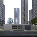 Modern Building Facade of Urban Residential Complex With Minimalist Light-colored Design and Landscaped Entrance Area