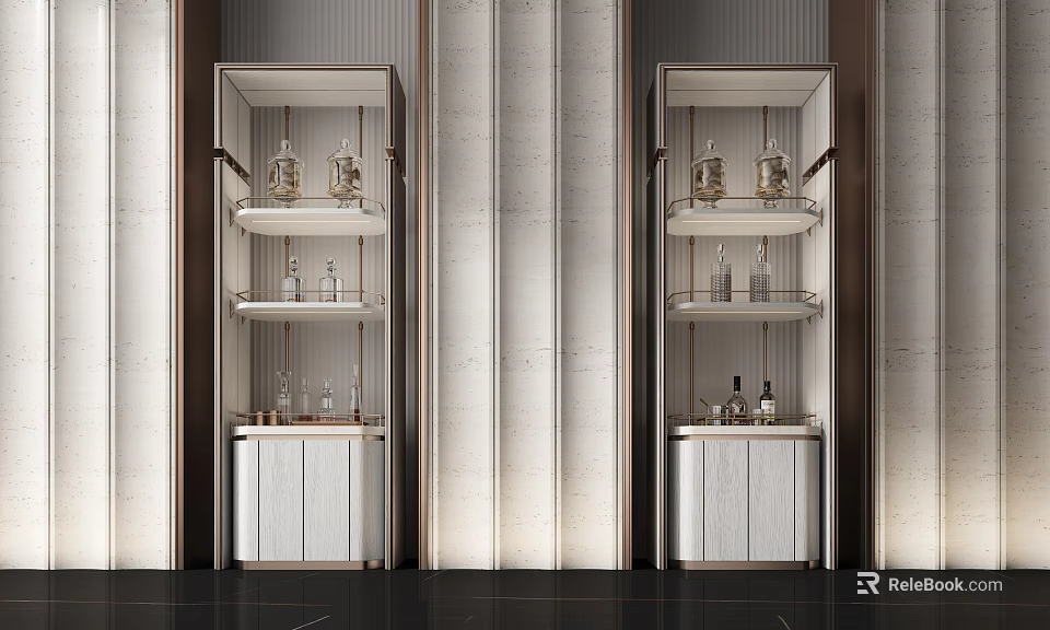 Elegant Modern Wine Cabinet Design With Glass Shelves Metal Frame And Storage 3d model 