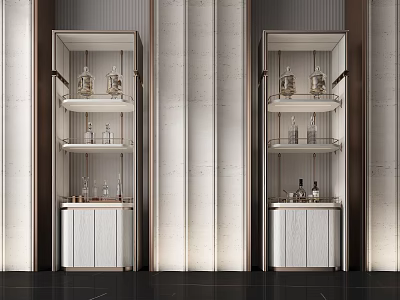 Elegant Modern Wine Cabinet Design With Glass Shelves Metal Frame And Storage 3d model