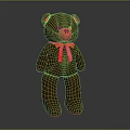 Brown Teddy Bear Doll With Pink Bow Standing On Gray Background