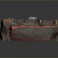 Brown Leather Duffel Bag With Red And Yellow Stripes And Zipper Closure Handles