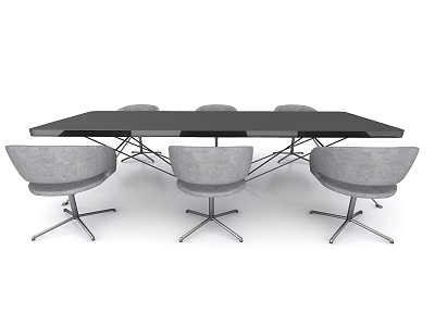Modern Office Conference Table With Black Tabletop Gray Chairs And Metal Frame 3d model