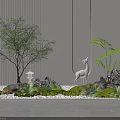Natural Plant Combination With Tree Fern Moss Rocks White Deer Statue And Lantern Decor