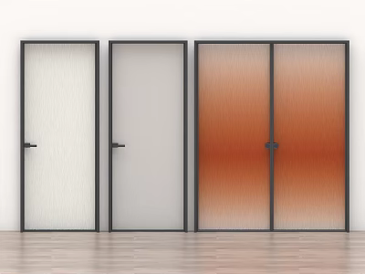 Modern Interior Hinged Glass Doors With White Gray Gradient Orange Panels And Black Frames 3d model