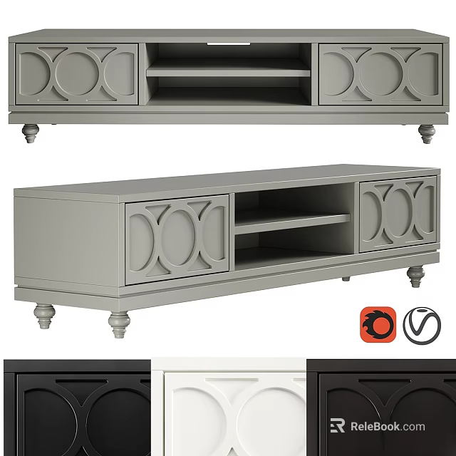 Modern Stylish Chest of Drawers With Circular Motifs Drawers And Open Shelf Multiple Color Options 3d model 