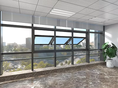 Modern Office Interior With Large Windows City View And Marble Floor 3d model