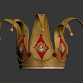 Vintage Decorative Jester Hat With Gold Red Design And Tassel Gemstone Accents