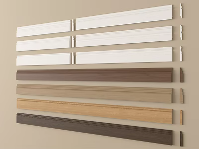 Various Wood And White Trim Molding In Different Colors On Beige Wall 3d model