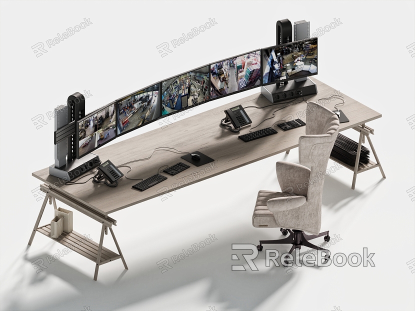 Monitoring Workbench Long Table Office Chair Monitoring Equipment Display model