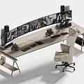 Monitoring Workbench Long Table Office Chair Monitoring Equipment Display 3d model