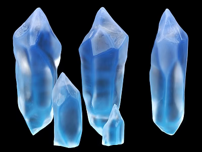 Blue Crystal Stones In Various Sizes With Prismatic Transparent Design On Black Background 3d model