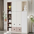 Modern White And Pink Wardrobe With Multiple Doors Drawers Decorative Rabbit Doll And Potted Plants