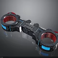 Futuristic Mechanical Device With Red Circular Rings And Blue Illuminated Panels