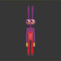 Colorful 3D Rabbit Character With Long Pink Ears Red Pants And Yellow Limbs