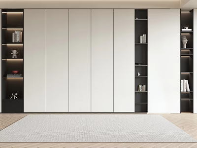 Modern Light Luxury Decorative Cabinet With White Doors Black Open Shelves And LED Strip Lights 3d model
