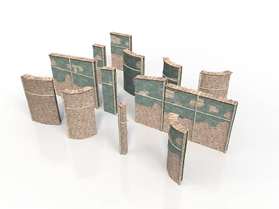Medieval Shields With Various Shapes Sizes Brown Green Wooden Leather Texture And Decorative Patterns 3d model