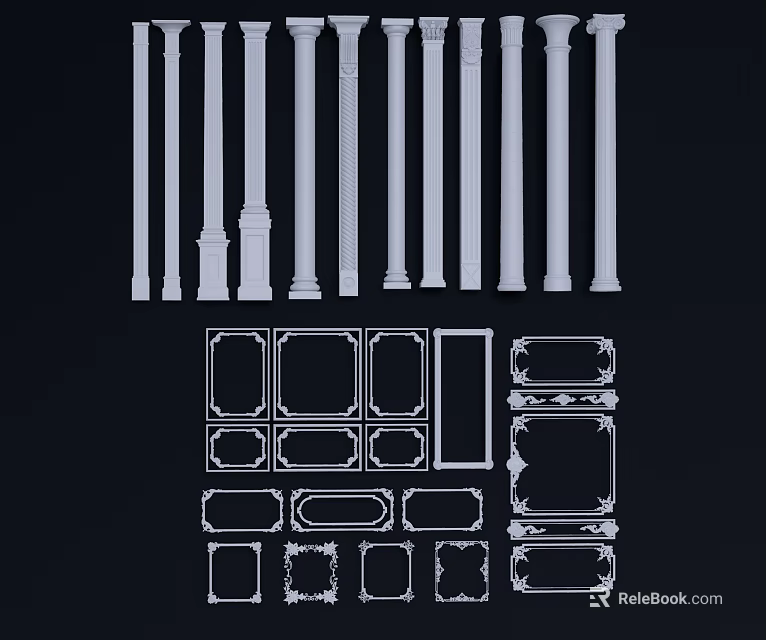 Classical Roman Columns With Various Ornamental Frames For Architectural Design 3d model 