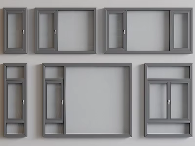 Various Styles Of Modern Gray Casement Windows Featuring Single Double Pane And Small Panes 3d model