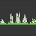 Cartoon City Scene Green Model With Skyscrapers Buildings Streets And Trees