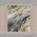 Elegant Bedroom Accent Wall with Marble Texture and White Panel Framing in Gray Beige Tones