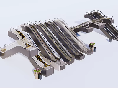 Elegant Escalators Design With Stainless Steel Rails And Glass Panels 3d model