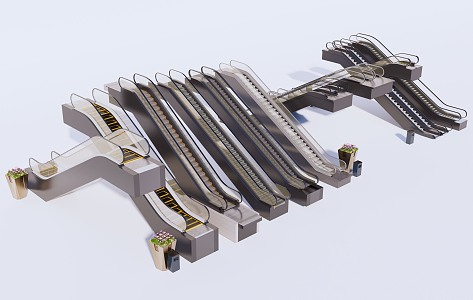 modern elevator escalator mall escalator 3d model