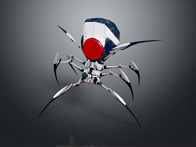 Mechanical Spider Creature with Silver Legs and Red Core Sci Fi Design 3d model
