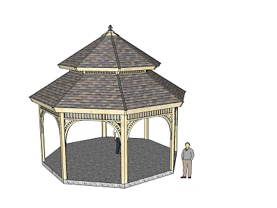 Octagonal Gazebo Featuring Multi Tiered Roof Columns And Paved Floor With People Nearby 3d model
