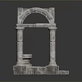 Classical Stone Building Structure With Arched Top Design And Columns Details 3d model