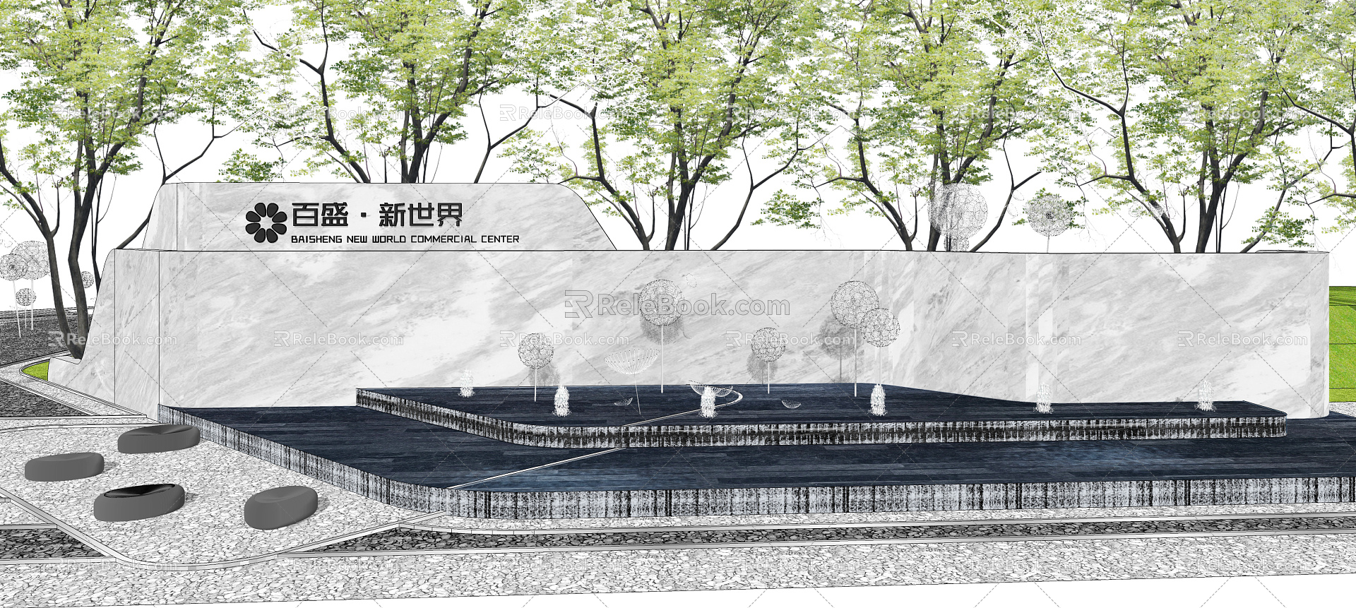 Modern landscape sketch curve broken line landscape wall demonstration area opposite landscape wall model