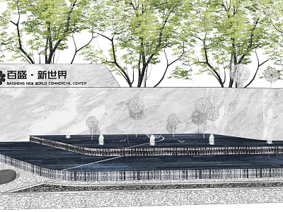 Modern landscape sketch curve broken line landscape wall demonstration area opposite landscape wall model