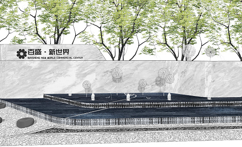 Modern landscape sketch curve broken line landscape wall demonstration area opposite landscape wall 3d model